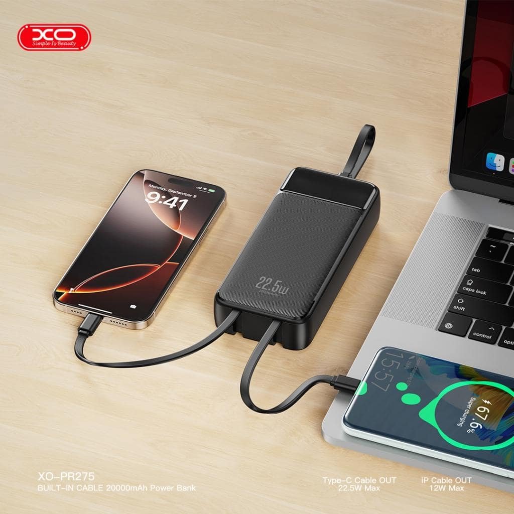 XO PR275 Powerbank 22.5W+20W με 3 Ενσωματωμένα Καλώδια 2x USB-C, 1x Lightning & Ψηφιακή Οθόνη 20.000 mAh (16.010.0103) - Image 4