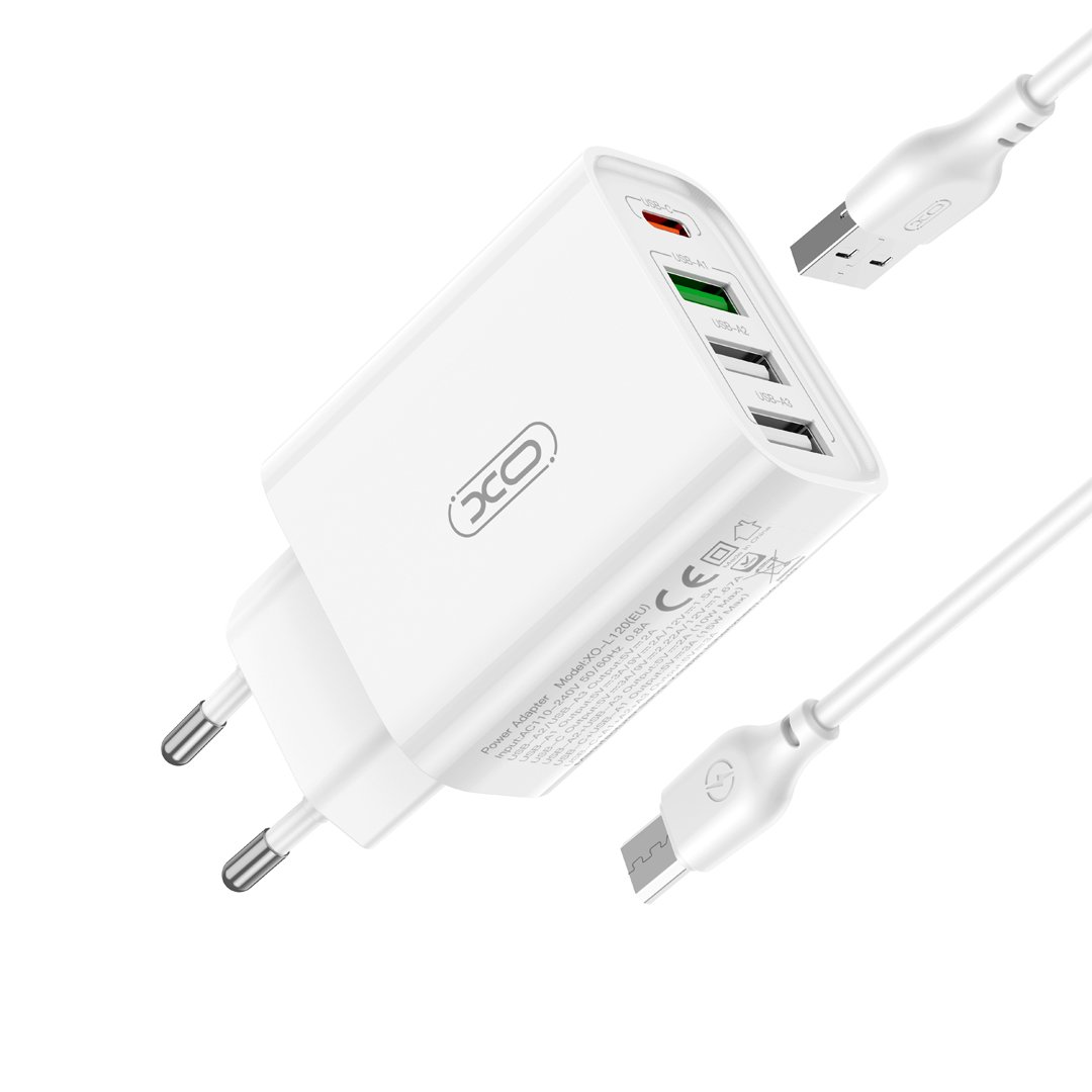 XO L120 (EU) Φορτιστής γρήγορης φόρτισης πολλαπλών θυρών με καλώδιο Micro (NB189A) (16.006.0270)