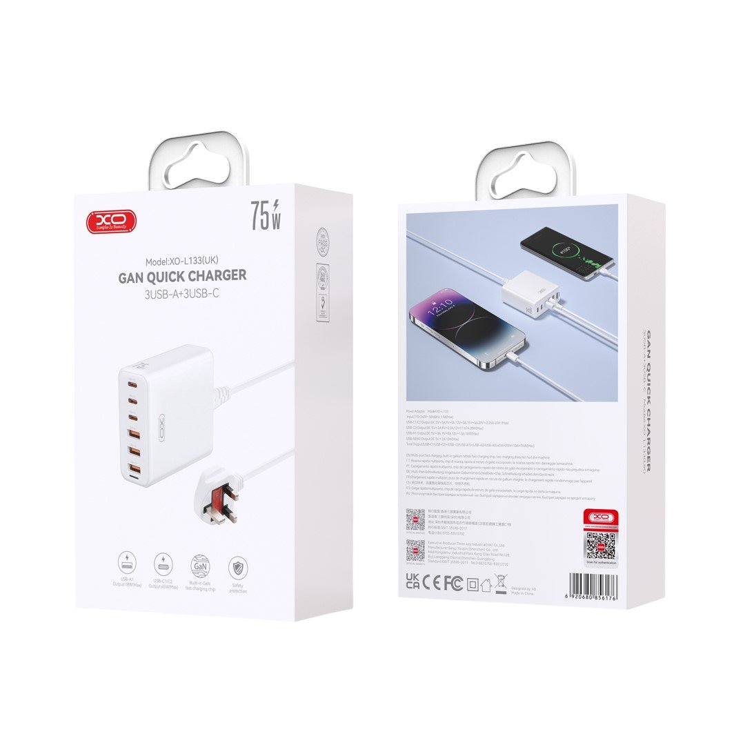 XO L133(UK) 75W GaN 3A+3C Γρήγορος Φορτιστής 1.5M (16.006.0396) - Image 2