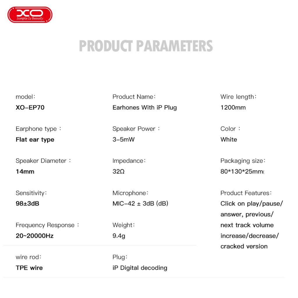 XO EP70 Lightning In ear Άσπρο (16.002.0076) - Image 2