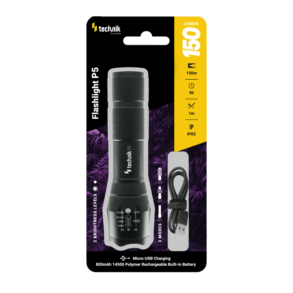 Technik Φακός P5 (+1x14500 800mAh) XPE LED με Καλώδιο Micro USB 150lm (01.011.0034)
