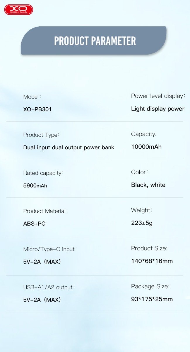 XO PB301 Light Display Powerbank 10000mAh (Μαύρο) (16.010.0080) - Image 3