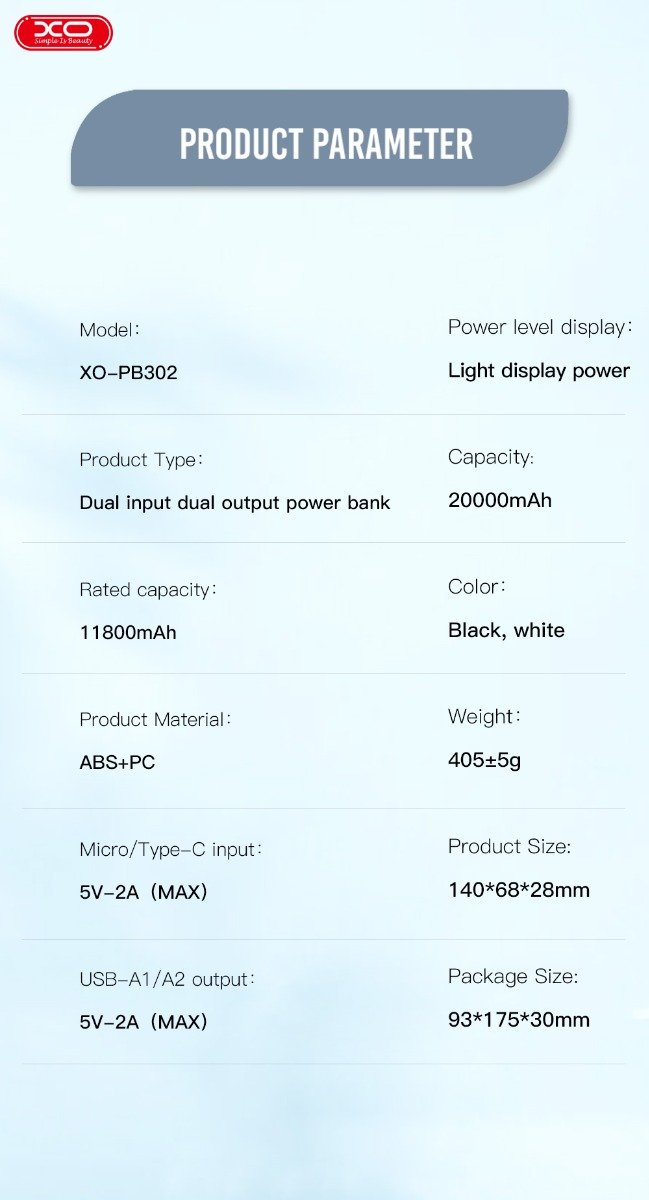 XO PB302 Light Display Power Bank 20000mAh Λευκό (16.010.0089) - Image 3