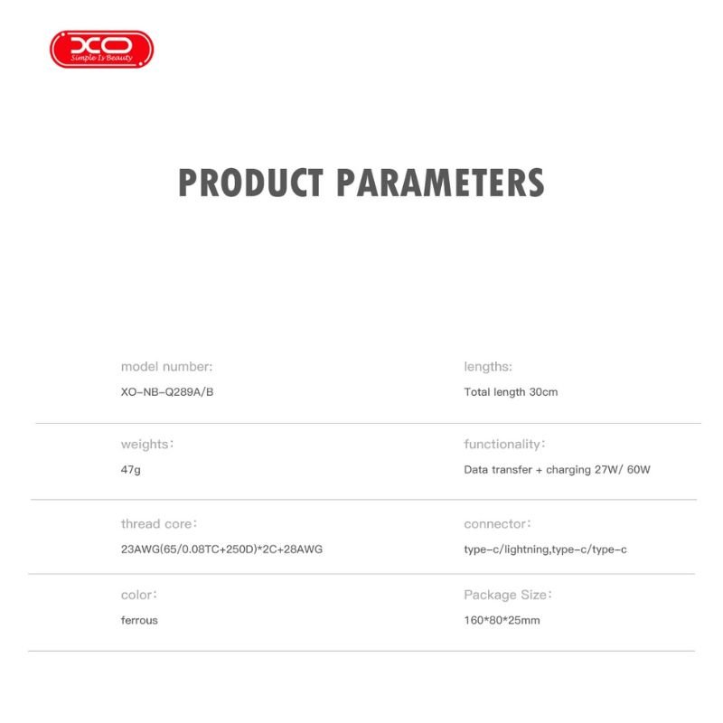 XO NB-Q289A Charging & Data Cable Type-C to Lighting 27W Black 20cm (16.005.0412) - Image 7