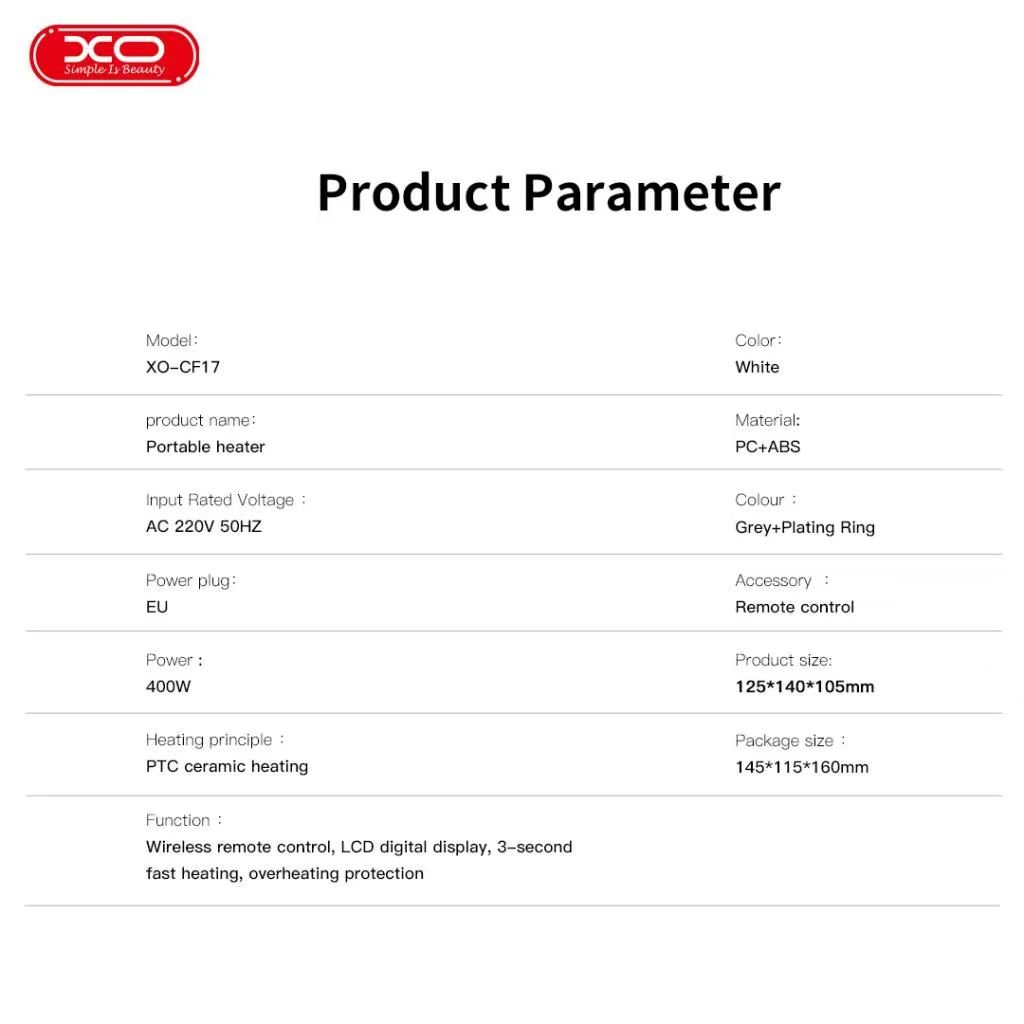 XO CF17 Mini Φορητή Μονάδα Θέρμανσης Τετράγωνη 400W (16.008.0058) - Image 5