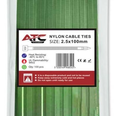 ATC Δεματικά 2.5x100mm Νάιλον Πράσινα 100τμχ Σακουλάκι (20.007.0005)