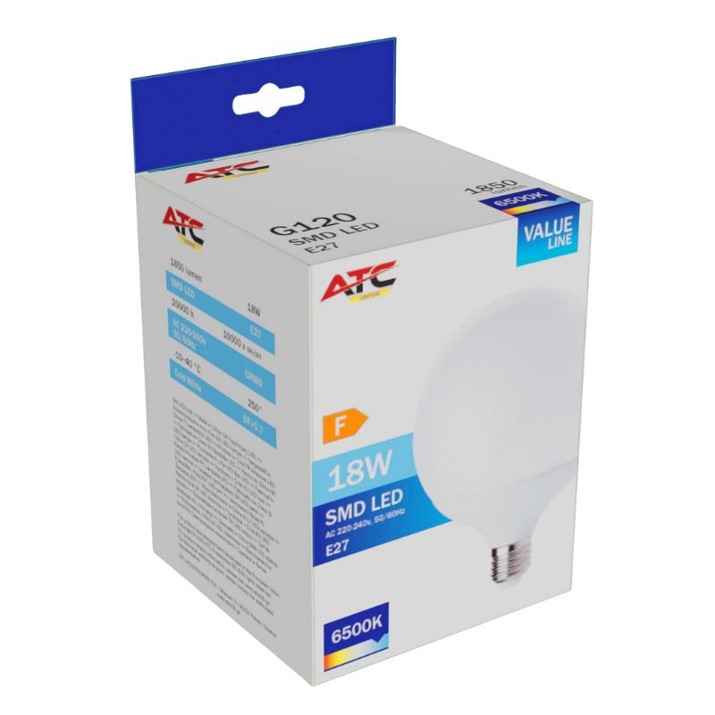 ATC SMD Λαμπτήρας LED Globe G120 230V 18W/1850LM E27 6500K (25.001.0022)