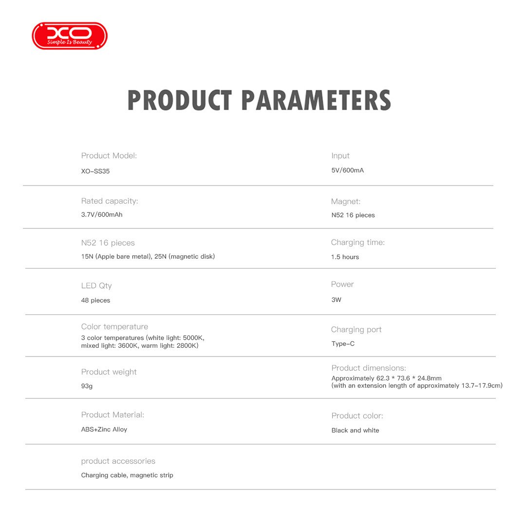 XO SS35 Πολυλειτουργικό Μαγνητικό Πτυσσόμενο Φως Κινητού Λευκό (16.001.0297) - Image 8