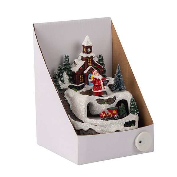 ΓΙΟΡΤΙΝΗ ΠΛΑΤΕΙΑ ΜΕ ΤΡΕΝΑΚΙ, ME ΜΟΥΣΙΚΗ ΚΑΙ ΚΙΝΗΣΗ, ΜΠΑΤΑΡΙΑΣ, 16.5x16.5x20.5cm (600-48394) - Image 3