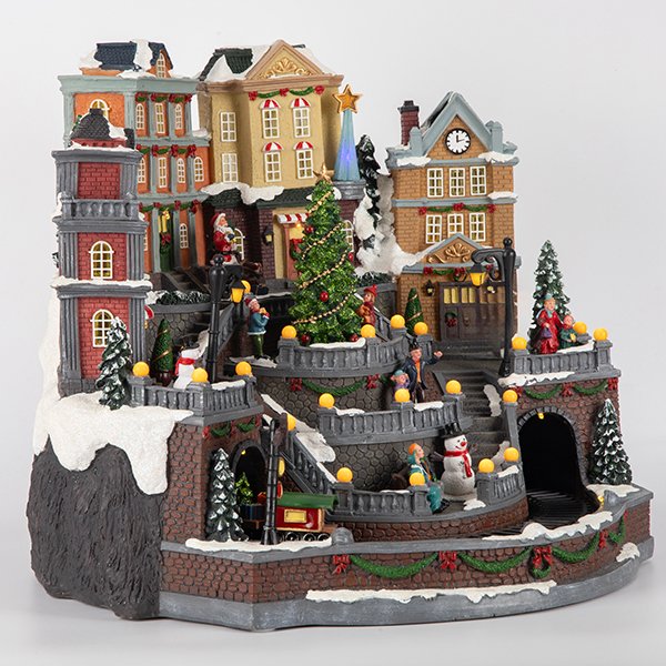 ΠΟΛΗ ΜΕ ΧΡΙΣΤΟΥΓΕΝΝΙΑΤΙΚΟ ΔΕΝΤΡΟ ΚΑΙ ΤΡΑΙΝΑΚΙ, ΜΕ ΜΟΥΣΙΚΗ ΚΑΙ ΚΙΝΗΣΗ, ΜΕ ΜΕΤΑΣΧΗΜΑΤΙΣΤΗ, 46x41x37cm (600-48412)