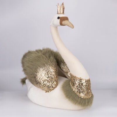 ΚΥΚΝΟΣ ΒΕΛΟΥΔΙΝΟΣ ΕΚΡΟΥ ΜΕ ΛΑΔΙ ΠΟΥΠΟΥΛΕΝΙΑ ΦΤΕΡΑ ΚΑΙ ΧΡΥΣΗ ΚΟΡΩΝΑ, 50x32x60cm (600-49008)