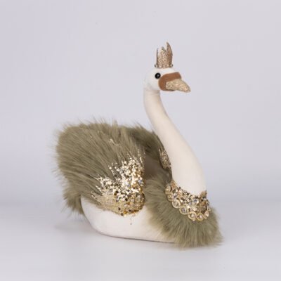 ΚΥΚΝΟΣ ΒΕΛΟΥΔΙΝΟΣ ΕΚΡΟΥ ΜΕ ΛΑΔΙ ΠΟΥΠΟΥΛΕΝΙΑ ΦΤΕΡΑ ΚΑΙ ΧΡΥΣΗ ΚΟΡΩΝΑ, 23x16x28cm (600-49010)