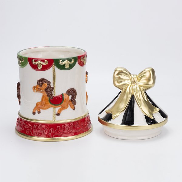 ΜΠΙΣΚΟΤΙΕΡΑ ΚΕΡΑΜΙΚΗ, ΚΑΡΟΥΖΕΛ, ΜΕ ΧΡΥΣΟ ΦΙΟΓΚΟ, 17x17x28.5cm (600-49094) - Image 2