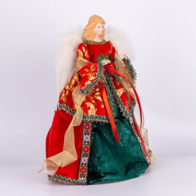 ΑΓΓΕΛΟΣ ΚΟΡΥΦΗ ΜΕ ΠΟΥΠΟΥΛΕΝΙΑ ΦΤΕΡΑ ΚΑΙ ΠΡΑΣΙΝΟΚΟΚΚΙΝΟ ΦΟΡΕΜΑ, 40cm (600-49560)