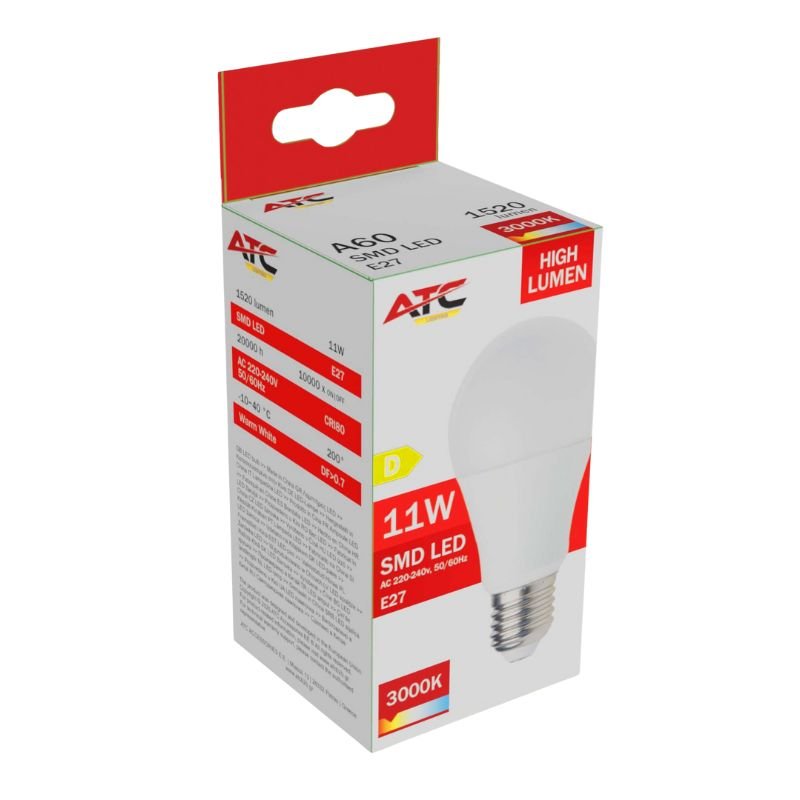 ATC SMD LED High Lumen Λαμπτήρας A60 230V 11W/1520LM E27 3000K (25.001.0010)