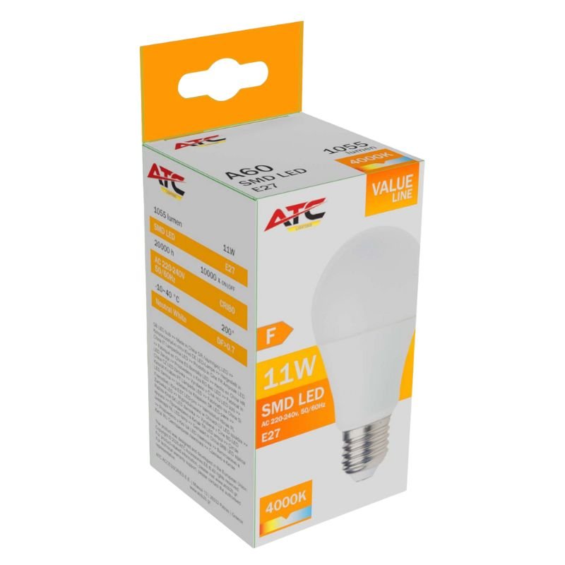 ATC SMD LED Λαμπτήρας A60 230V 11W/1055LM E27 4000K (25.001.0002)