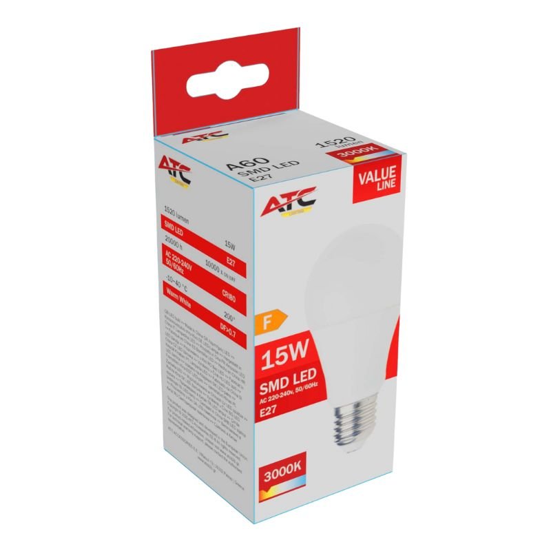ATC SMD LED Λαμπτήρας A60 230V 15W/1520LM E27 3000K (25.001.0004)