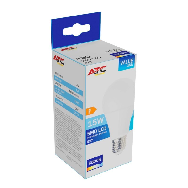 ATC SMD LED Λαμπτήρας A60 230V 15W/1520LM E27 6500K (25.001.0006)