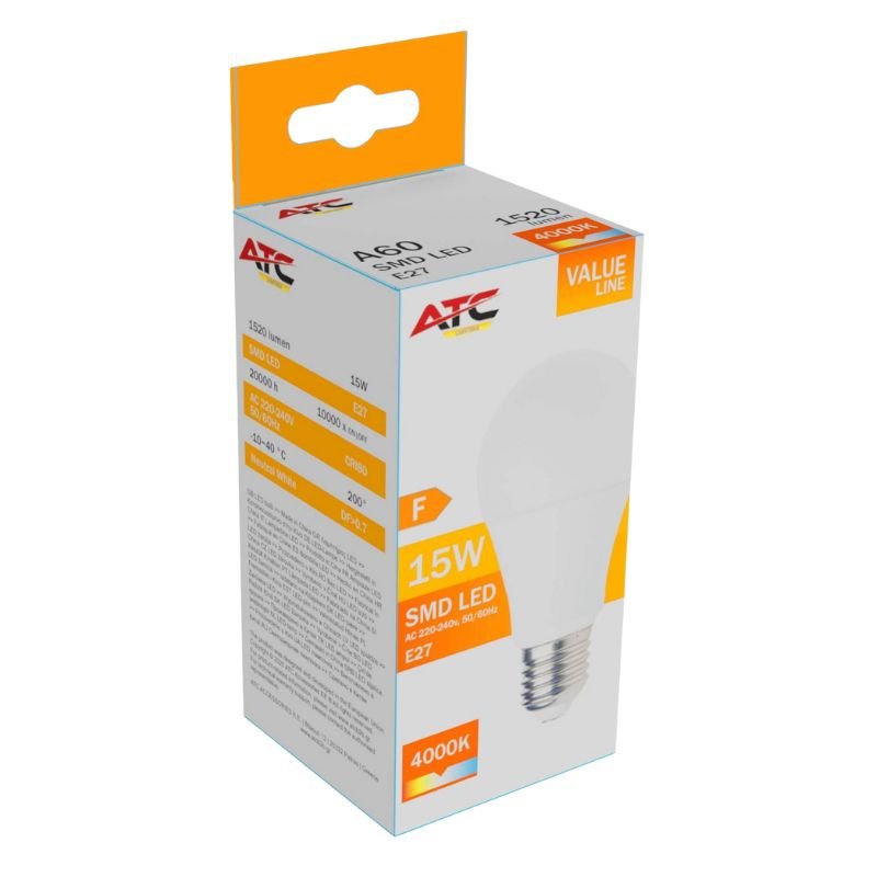 ATC SMD LED Λαμπτήρας A60 230V 15W/1520LM E27 4000K (25.001.0005)