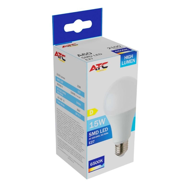 ATC SMD LED High Lumen Λαμπτήρας A60 230V 15W/2100LM E27 6500K (25.001.0015)