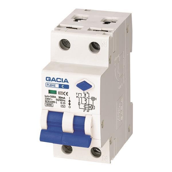 ΡΕΛΕ RCBO ΔΙΠΟΛΙΚΟ 20A 6KA 30mA 1+N B GACIA TYPE AC (500-43543)