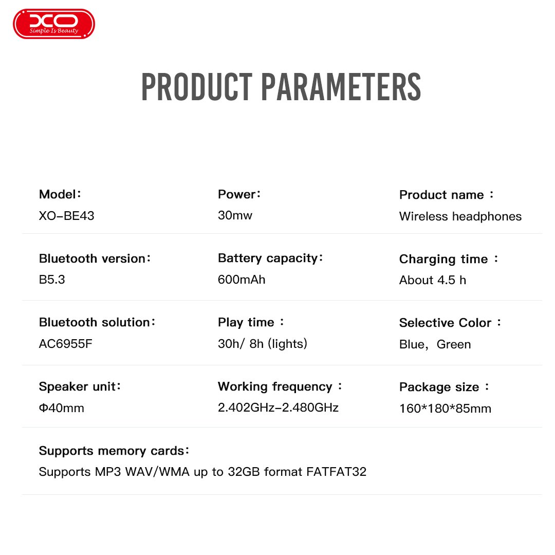 XO BE43 Lion Dancing Αναδιπλούμενα Ακουστικά Bluetooth (Πράσινο) (16.003.0147) - Image 3