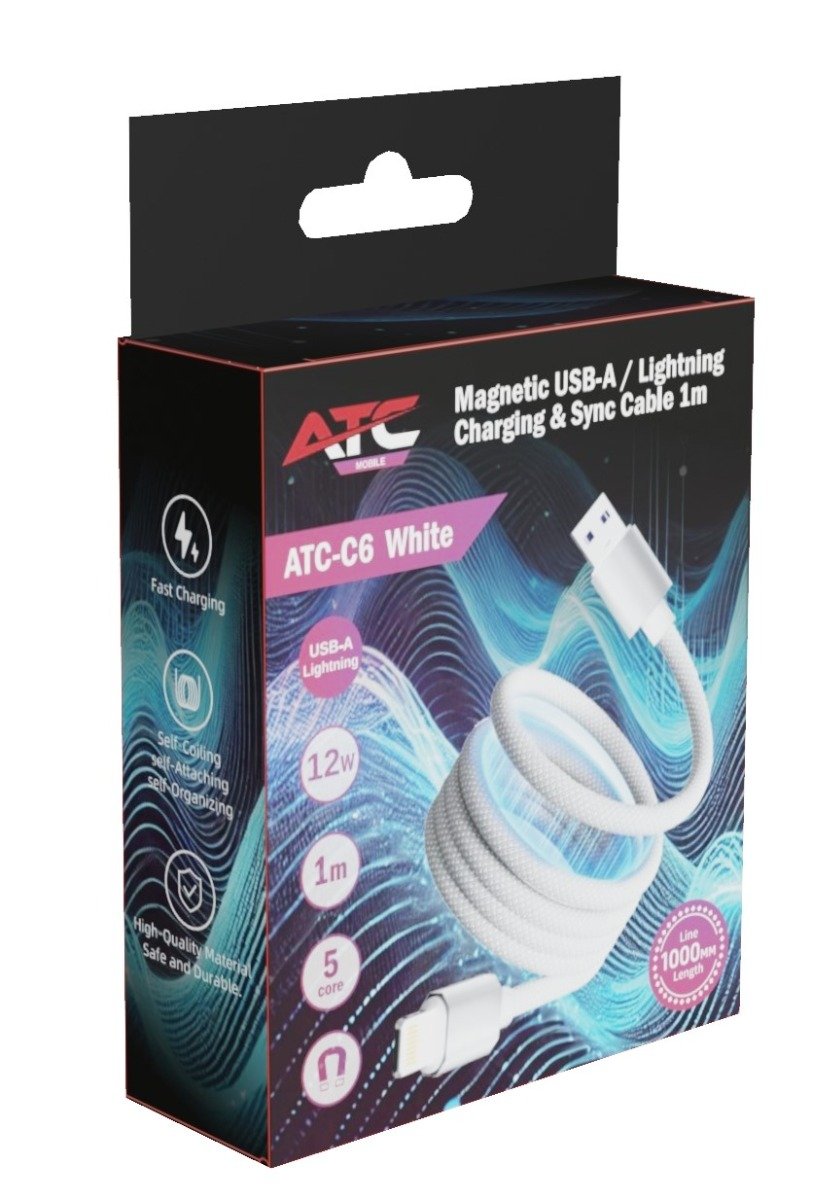 ATC-C6 Μαγνητικό Καλώδιο Φόρτισης USB-A σε Lightning 12W 1m Λευκό (20.003.0012) - Image 2