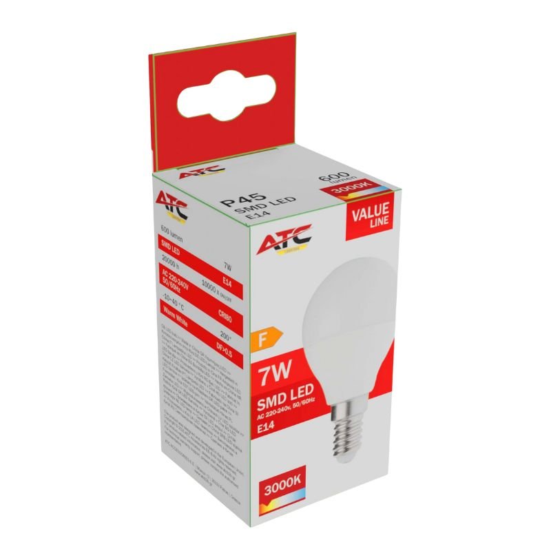 ATC SMD Λαμπτήρας LED Globe P45 230V 7W/600LM E14 3000K (25.001.0019)