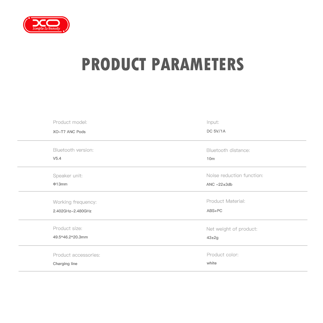 XO T7 ANC Ασύρματα Ακουστικά Earbuds TWS 6ης Γενιάς με Noise Cancelling Standard Edition (16.003.0191) - Image 8