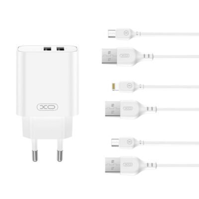 XO wall charger CE34 2x USB 2,4A white + USB-C cable (GSM191554)