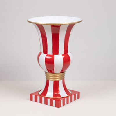 ΒΑΖΟ, ΜΕ ΑΣΠΡΕΣ ΚΑΙ ΚΟΚΚΙΝΕΣ ΡΙΓΕΣ, ΜΕΤΑΛΛΙΚΟ, 41x41x61.5cm (600-48625)