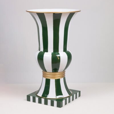 ΒΑΖΟ, ΜΕ ΑΣΠΡΕΣ ΚΑΙ ΠΡΑΣΙΝΕΣ ΡΙΓΕΣ, ΜΕΤΑΛΛΙΚΟ, 54x54x77cm (600-48626)