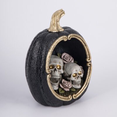 ΔΙΑΚΟΣΜΗΤΙΚΟ ΠΟΛΥΡΕΖΙΝ HALLOWEEN, ΜΑΥΡΗ ΚΟΛΟΚΥΘΑ ΜΕ ΓΟΤΘΙΚΟ ΚΡΑΝΙΟ ΣΤΟ ΕΣΩΤΕΡΙΚΟ ΤΗΣ, 15.5X12X19.5cm (600-49150)