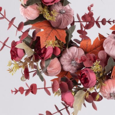 ΣΤΕΦΑΝΙ ΜΕ ΡΟΖ ΚΑΦΕ ΒΕΛΟΥΔΙΝΕΣ ΚΟΛΟΚΥΘΕΣ ΚΑΙ ΜΠΟΡΝΤΟ ΦΥΛΛΑΡΑΚΙΑ, 21cm (600-49274)