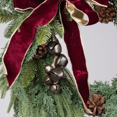 ΠΡΑΣΙΝΟ ΣΤΕΦΑΝΙ ΜΕ ΡΟΔΙΑ ΚΑΙ ΒΕΛΟΥΔΙΝΟ ΜΠΟΡΝΤΟ ΦΙΟΓΚΟ, 66cm (600-49346)