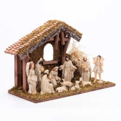 ΦΑΤΝΗ ΜΕ 11 ΦΙΓΟΥΡΕΣ ΙΒΟΥΑΡ ΚΑΙ ΞΥΛΙΝΟ ΣΠΙΤΑΚΙ, 35x15x24cm (600-49451)