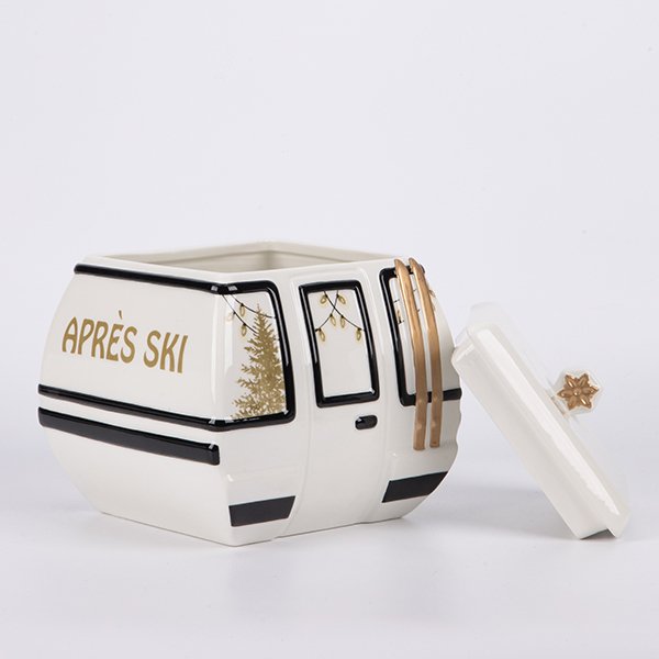 ΜΠΙΣΚΟΤΙΕΡΑ ΤΕΛΕΦΕΡΙΚ, ΛΕΥΚΗ ΜΕ ΜΑΥΡΕΣ ΚΑΙ ΣΑΜΠΑΝΙ ΛΕΠΤΟΜΕΡΕΙΕΣ, 19.3x18.6x19.6cm (600-49486) - Image 2