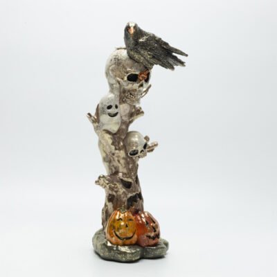 ΚΗΡΟΠΗΓΙΟ ΠΟΛΥΡΕΖΙΝ, HALLOWEEN, ΜΕ ΝΕΚΡΟΚΕΦΑΛΕΣ ΚΑΙ ΜΑΥΡΟ ΚΟΡΑΚΙ, 13×10.50×30.50cm (600-49635)