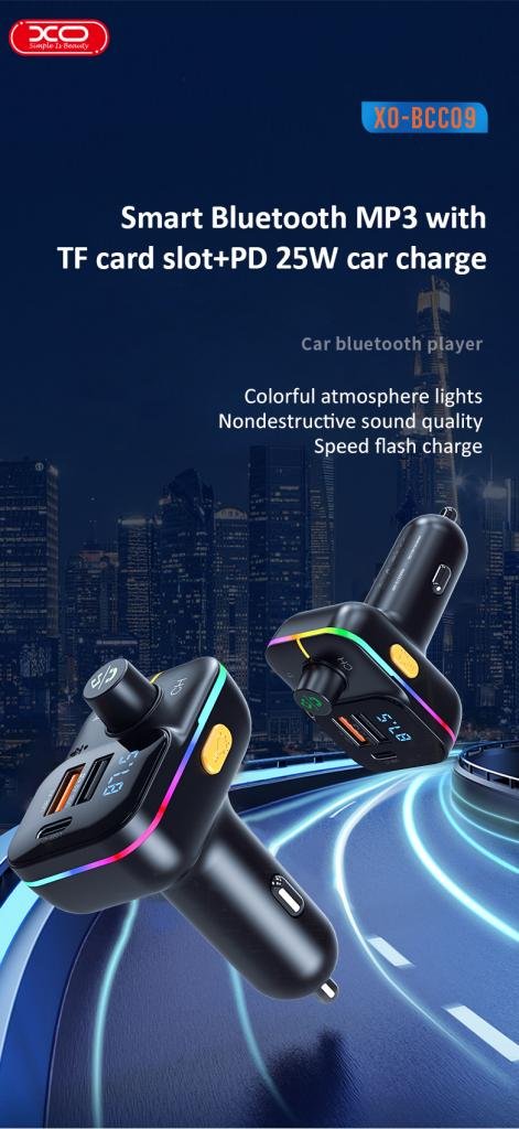 XO BCC09 Φορτιστής Αυτοκινήτου Bluetooth MP3 με TF card slot + PD 25W (16.006.0202) - Image 9