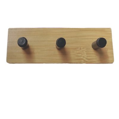 Ξύλινο αυτοκόλλητο κρεμαστράκι 3 θέσεων μαύρος γάντζος [00402687]