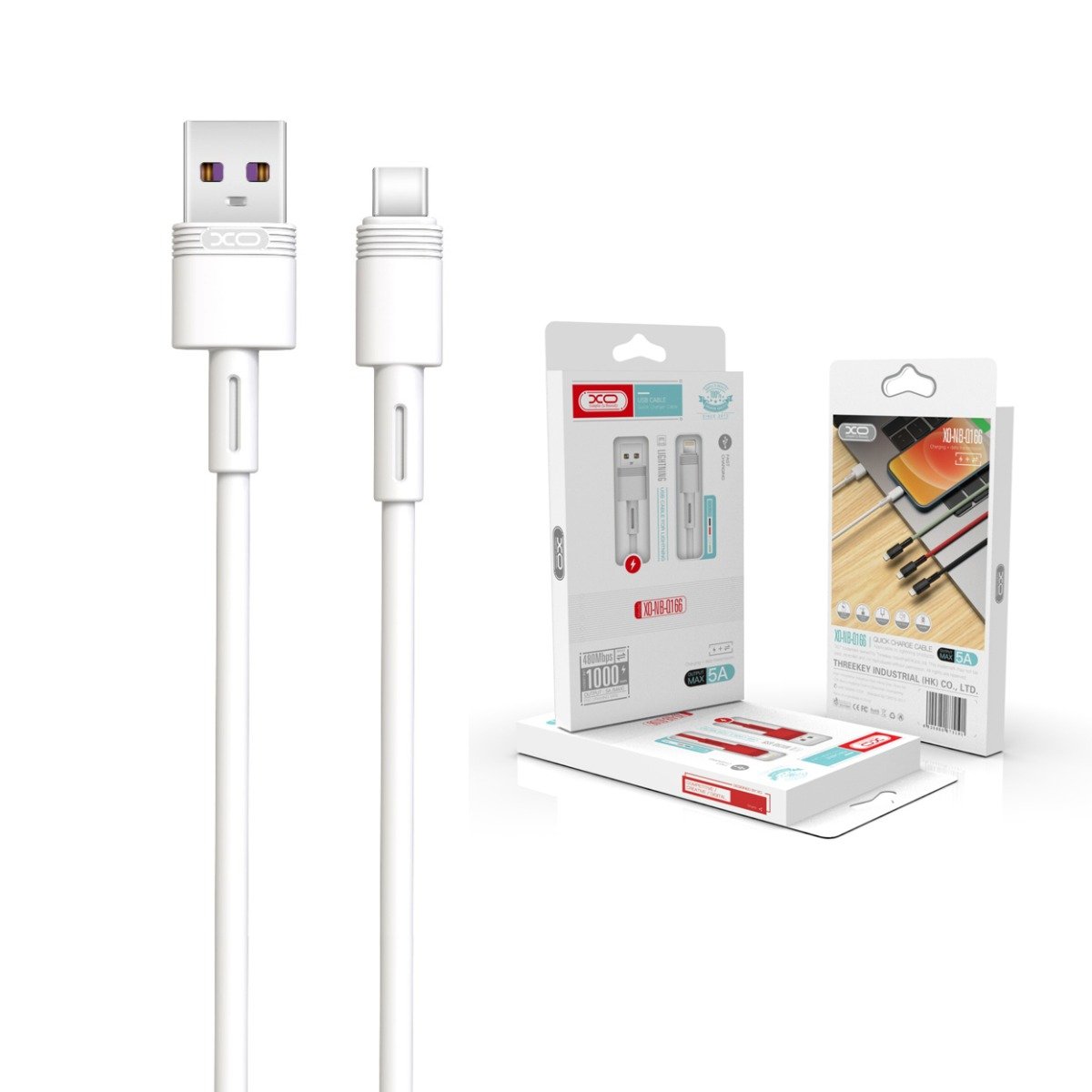 XO NB-Q166 5A Καλώδιο Ταχείας Φόρτισης Type-C Λευκό 1m (16.005.0099) - Image 2