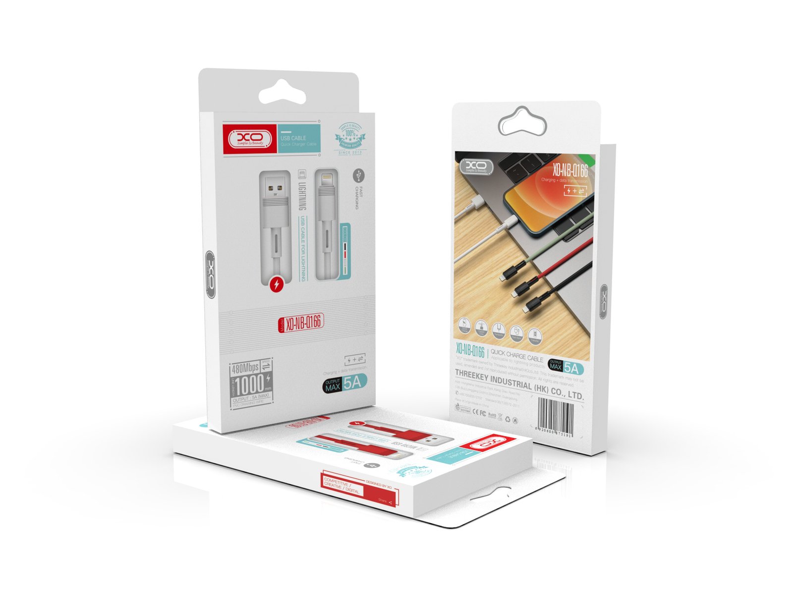 XO cable NB-Q166 USB - USB-C 1,0 m 5A white (GSM105187) - Image 2