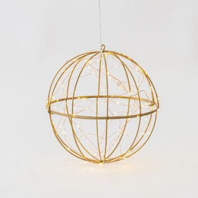 ΦΩΤΙΖΟΜΕΝΗ ΜΕΤΑΛΛΙΚΗ ΜΠΑΛΑ 30cm, 120 MINI LED, ΜΕΤΑΣΧΗΜΑΤΙΣΤΗ, ΧΡΥΣΟΣ ΜΕΤΑΛΛΙΚΟΣ ΣΚΕΛΕΤΟΣ, ΜΠΡΟΝΖΕ ΧΑΛΚΙΝΟ ΚΑΛΩΔΙΟ, ΘΕΡΜΟ ΛΕΥΚΟ LED, ΠΡΟΕΚΤΑΣΗ ΠΑΡΟΧΗΣ 5m, IP44 (600-40094)