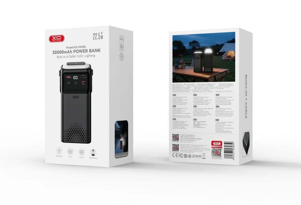 XO PR285 Powerbank PD20W & QC22.5W με 4 Ενσωματομένα Καλώδια & Φωτισμό LED 30.000mAh (16.010.0106) - Image 4