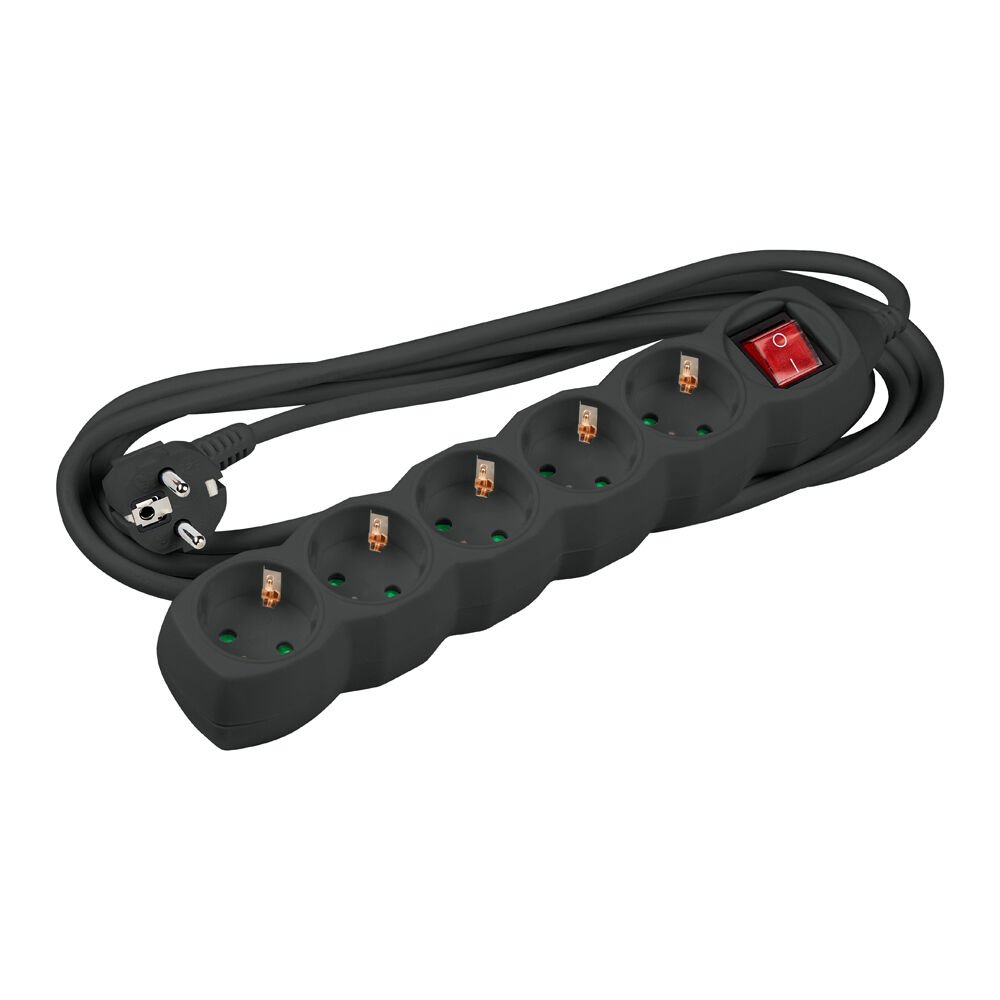 Technik Πολύπριζο 5 Θέσεων με Διακόπτη & 1.5 mm² Καλώδιο Χαλκού 16A Μαύρο 1.5m (41.001.0117)