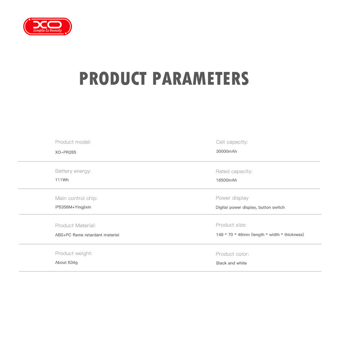 XO PR285 Powerbank PD20W & QC22.5W με 4 Ενσωματομένα Καλώδια & Φωτισμό LED 30.000mAh (16.010.0106) - Image 7