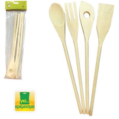 Σετ 4 ακατέργαστες ξύλινες κουτάλες [00101029]