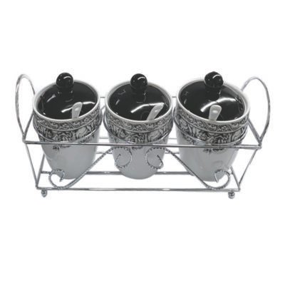 Σετ 3 κεραμικά βάζα με κουταλάκια σε μεταλλική βάση [00109324-1]