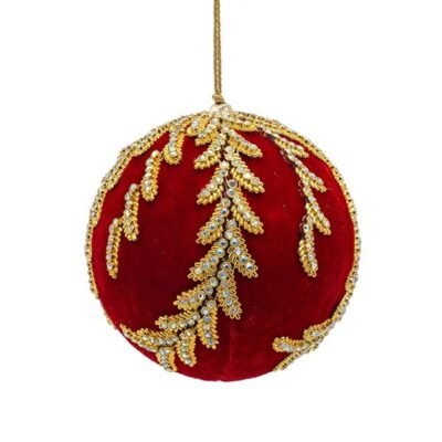 ΒΕΛΟΥΔΙΝΗ ΜΠΑΛΑ, ΚΟΚΚΙΝΗ, ΠΟΛΥΤΕΛΕΙΑΣ, ΜΕ ΚΕΝΤΗΜΕΝΑ ΧΡΥΣΑ ΦΥΛΛΑ, 10cm (600-49159)