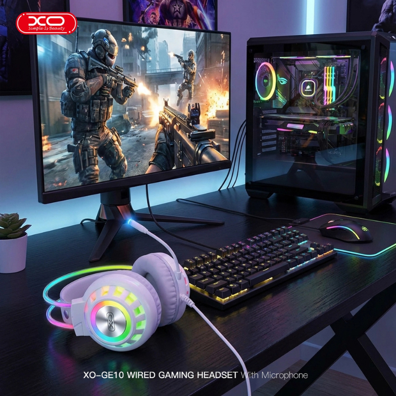 XO GE10 Gaming Ενσύρματα Ακουστικά RGB με Μικρόφωνο Λευκά (16.003.0203) - Image 4